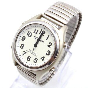 Reizen Talking Atomic Watch Mens Silver Tone Face-Black Numbers Expansion Band